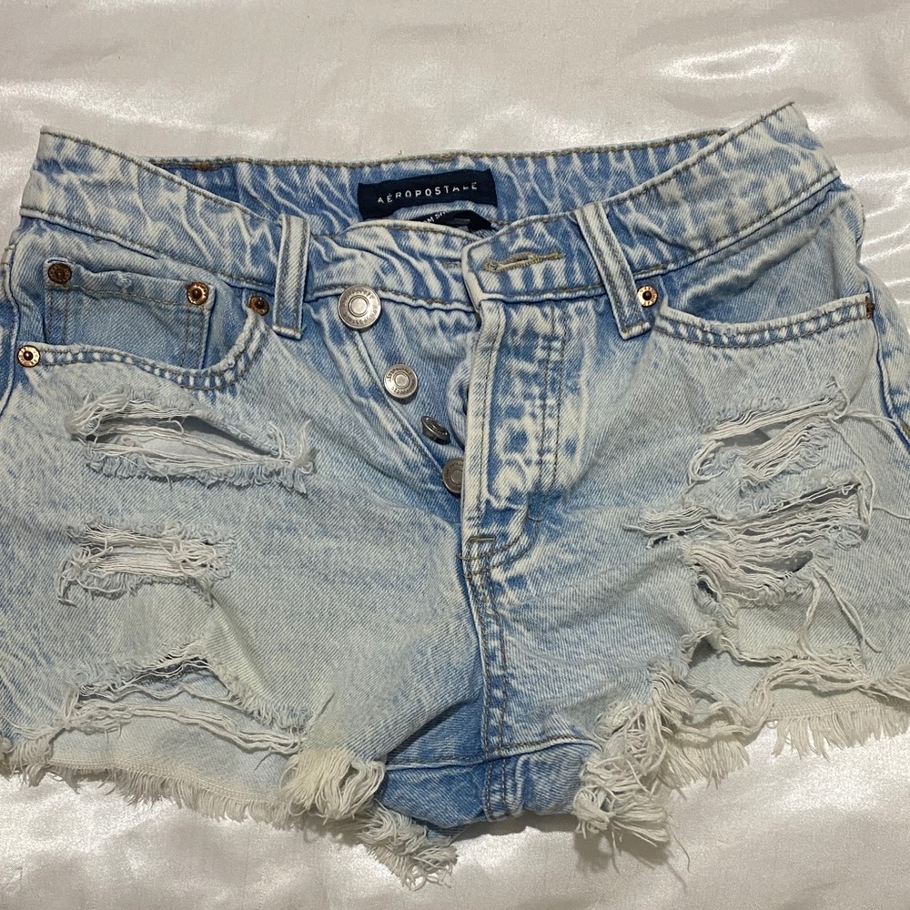 Aeropostale Faded Blue Ripped Jean Shorts